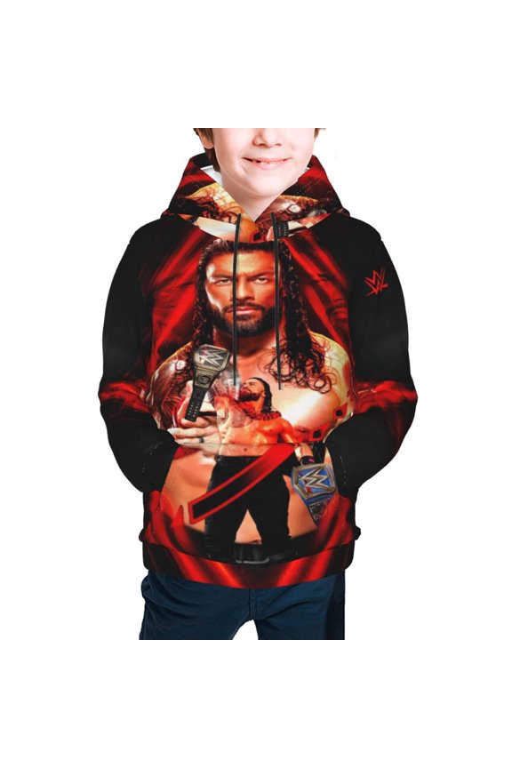 Boys Girls Roman Wres-Tler Reign Hoodies 3D Print Lightweight Pullover Hoodie Casual Hooded Sweatshirts with Pocket