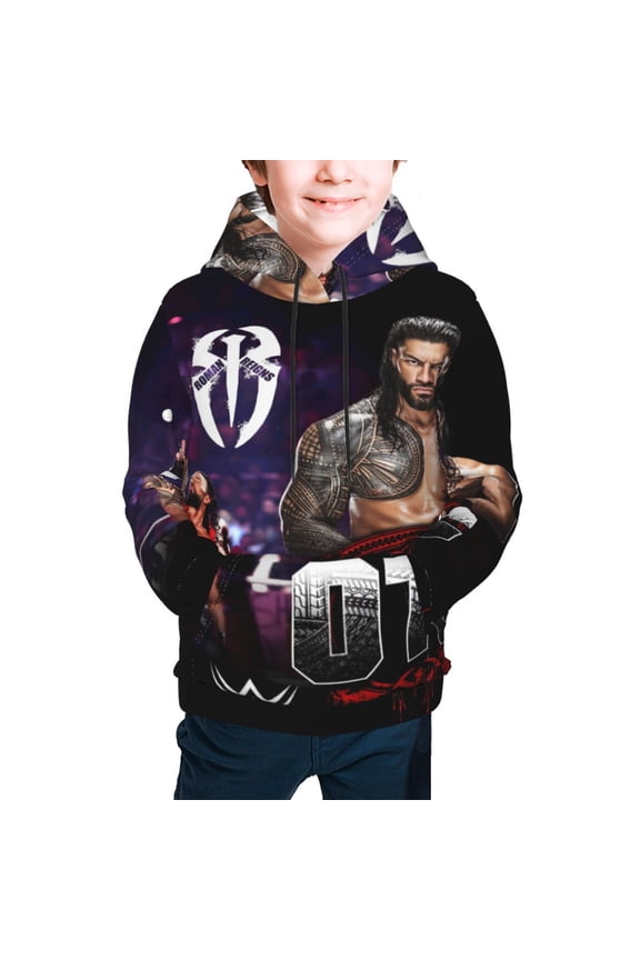 Boys Girls Roman Wres-Tler Reign Hoodies 3D Print Lightweight Pullover Hoodie Casual Hooded Sweatshirts with Pocket