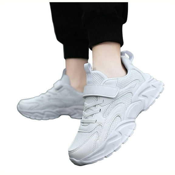 Boys Girls Running Shoes Solid Color Breathable Mesh Kids Athletic Tennis Shoes Casual Hook and Loop Platform Sneakers White 12.5 Little Kid