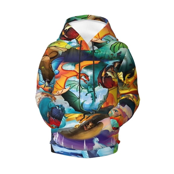 Boys Girls Wings Dragon Fire Pullover Hoodies 3D Print Novelty Colorful Kids Hoodie Sweatshirts With Pocket