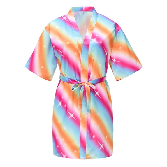 Boys Girls Satin Kimono Bathrobes with Belt, SILVERCELL Toddler Teens Kids Wedding Spa Party Robes Pajamas Coverups, 2-14 Years