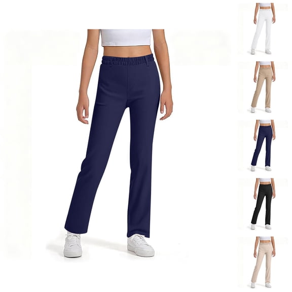 Boys Girls School Uniform Pants 2025 Casual High Stretchy Straight Leg Dress Pants with Pockets