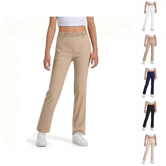 Boys Girls School Uniform Pants 2025 Casual High Stretchy Straight Leg Dress Pants with Pockets