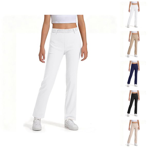 Boys Girls School Uniform Pants 2025 Casual High Stretchy Straight Leg Dress Pants with Pockets