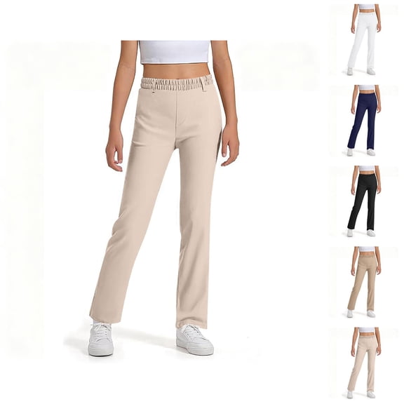 Boys Girls School Uniform Pants 2025 Trendy Straight Leg High Stretchy Dress Pants with Pockets