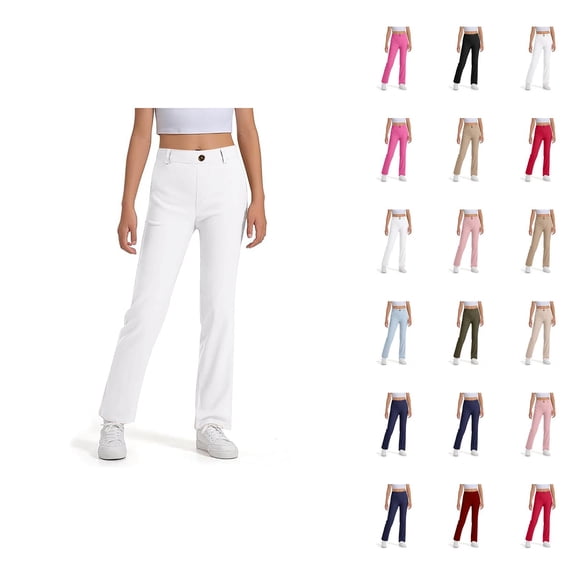 Boys Girls School Uniform Pants 2026 Casual Elastic Waist Stretchy Straight Leg Dress Pants with Pockets