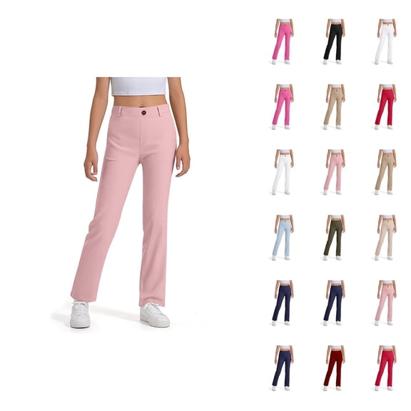 Boys Girls School Uniform Pants 2026 Casual Elastic Waist Stretchy Straight Leg Dress Pants with Pockets