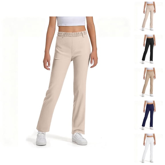 Girls Boys School Uniform Pants 2026 Trendy High Stretchy Straight Leg Dress Pants with Pockets