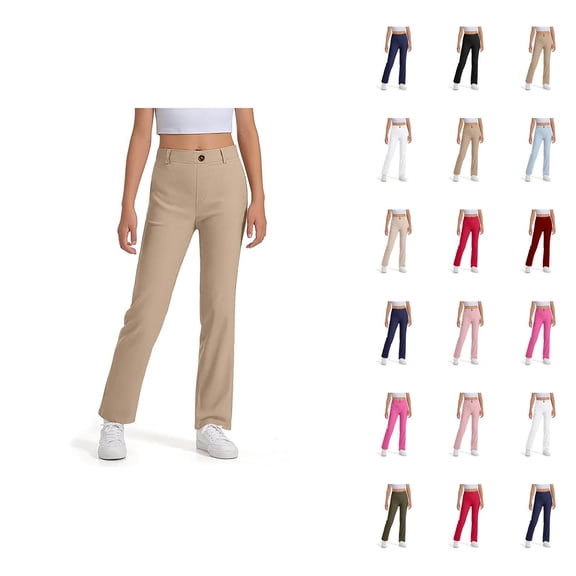 Boys Girls School Uniform Pants 2026 Fashion Elastic Waist Stretchy Straight Leg Dress Pants with Pockets