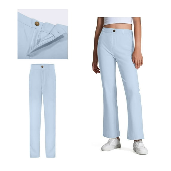 Boys and Girls School Uniform Pants Zipper Style Chino Pants with Pockets Straight Pants Blue Pants for Boys and Girls Uniform Back To School Outfits for Kids Preppy Clothes 7-8 Years