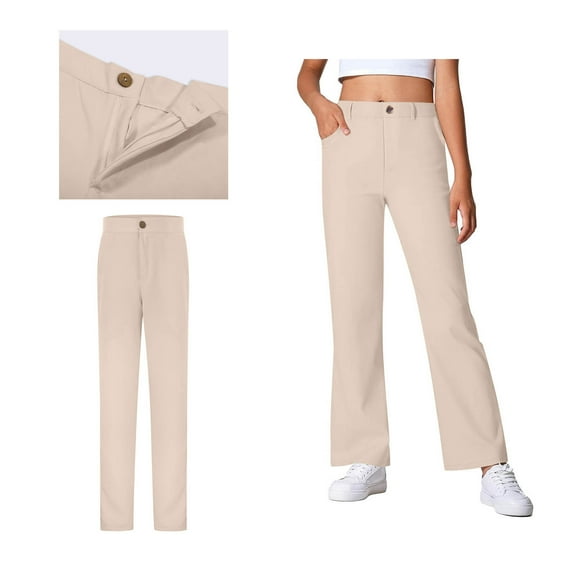 Boys and Girls School Uniform Pants Zipper Style Chino Pants with Pockets Straight Pants Kids Beige Pants Back To School Clothes for Teen Clothes 15-16 Years