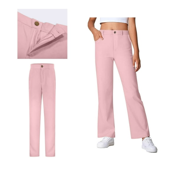 Boys and Girls School Uniform Pants Zipper Style Chino Pants with Pockets Straight Pants Pink Uniform Pants Back To School Outfits Kids Clothes 5-6 Years