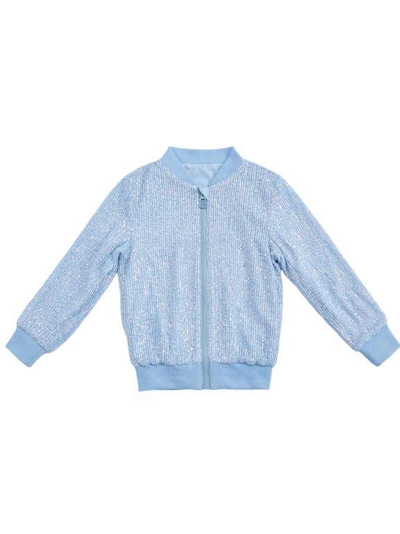 Boys Girls Sequin Bomber Jacket Kids Full Zip Shiny Glitter Jacket Long Sleece Fashion Casual Sparkly Outerwear 2-10Y