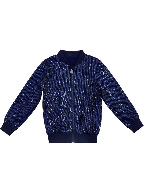 Boys Girls Sequin Bomber Jacket Kids Full Zip Shiny Glitter Jacket Long Sleece Fashion Casual Sparkly Outerwear 2-10Y