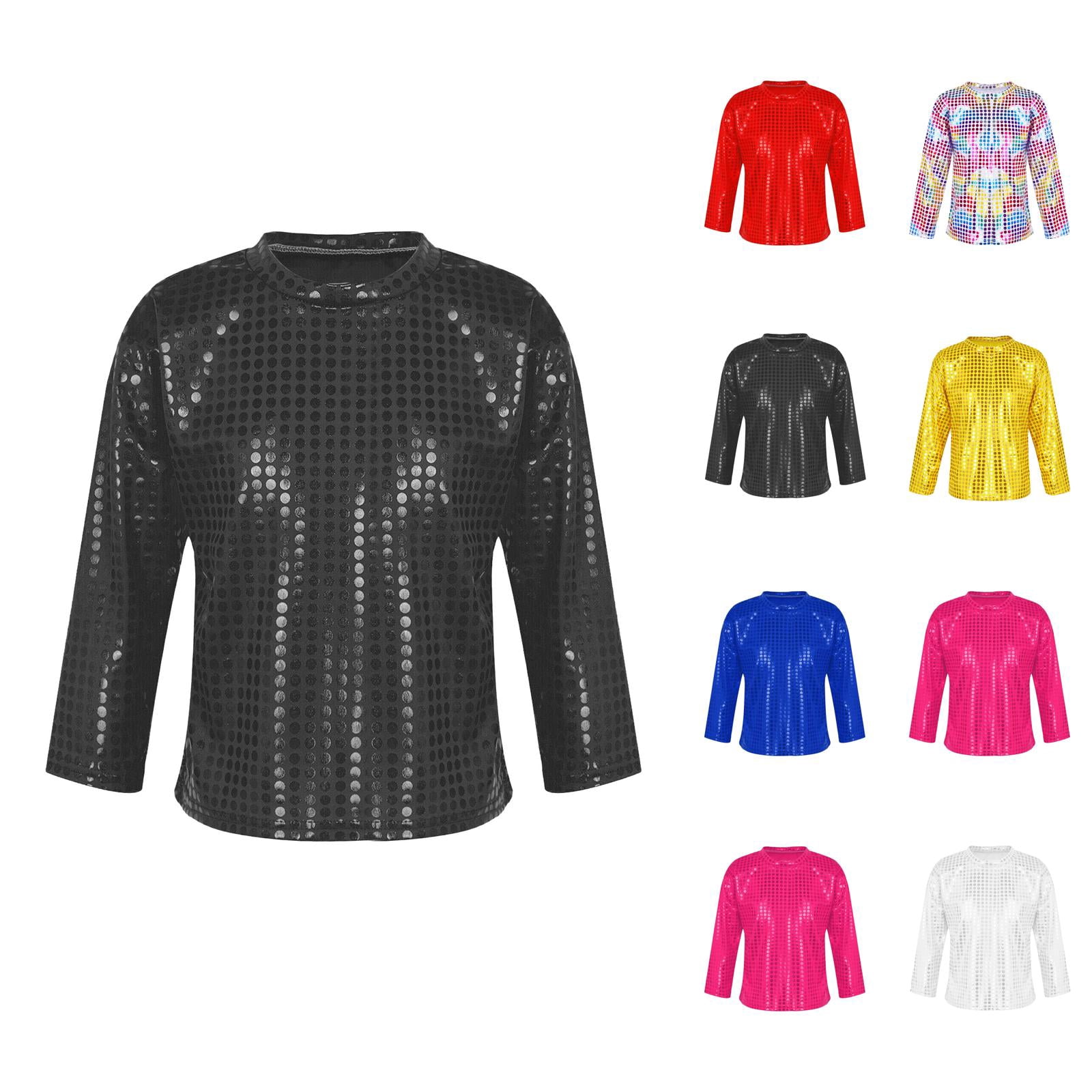 Boys Girls Sequin Shirts 2025 Trendy Long Sleeve Crew Neck Glitter ...
