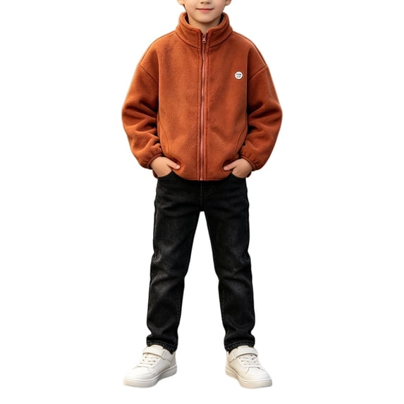 Boys Girls Sherpa Fleece Jacket Full-Zip Fuzzy Fleece Sweatshirt Kid Toddler Windproof Coat Soft Winter Jacket Thick Raincoat