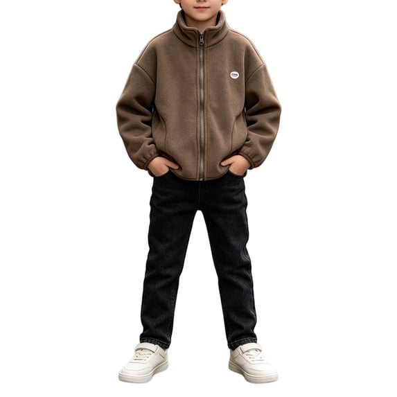 Boys Girls Sherpa Fleece Jacket Full-Zip Fuzzy Fleece Sweatshirt Kid Toddler Windproof Coat Soft Winter Jacket Thick Raincoat