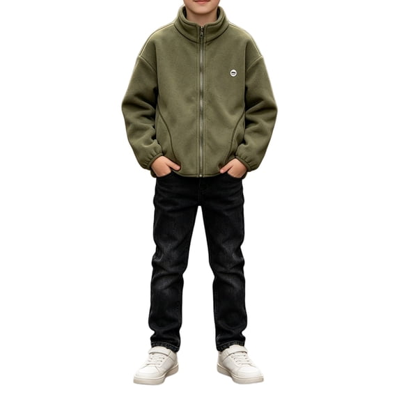Boys Girls Sherpa Fleece Jacket Full-Zip Fuzzy Fleece Sweatshirt Kid Toddler Windproof Coat Soft Winter Jacket Thick Raincoat