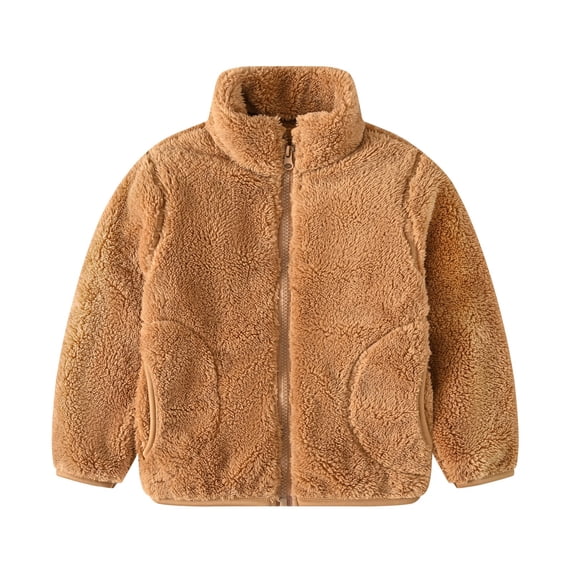 Boys Girls Sherpa Fleece Jacket Toddler Kids Zip up Mock Jacket Winter Thicken Warm Coat with Pockets Causal School Outfits