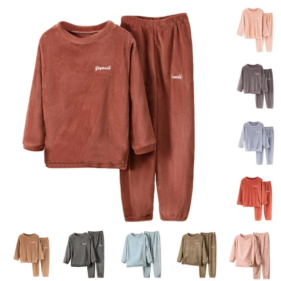 Boys Girls Sherpa Fleece Pajama Sets Kids Winter Warm Sleepwear Pjs Set Plush Tops Pants Outfits Loungewear Pajamas