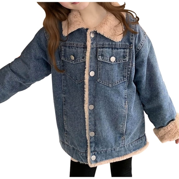 Boys Girls Sherpa Lined Denim Coat Jean Jacket Comfortable Soft Winter Thick Warm Tops Oversized Parka Outerwear (Blue,15-16 Years)