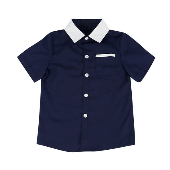 Boys Girls Shirts with Pocket Short Sleeve Button-Down Collar T-Shirts 3-11 Years Toddlers Kids Lightweight Color-Block Uniform Blouses Tops