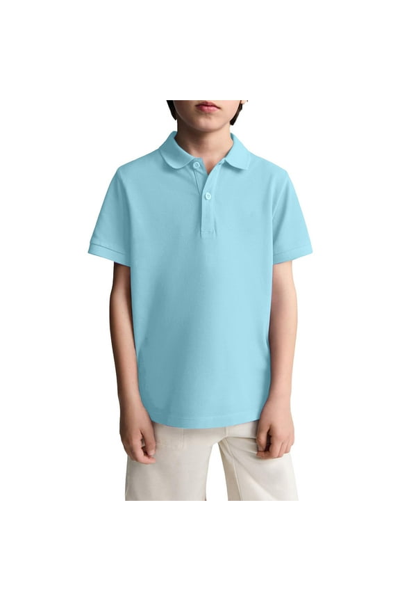Boys Girls Shirts School Uniform Shirts Short Sleeve Casual Solid Color Collared Top Shirts (Sky Blue 130)