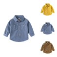 thumbnail image 1 of Boys Girls Shirts Spring Fall Fashion Casual Long Sleeve Button Down Lapel Collared Plain Shirt with Chest Pocket, 1 of 9