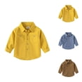 thumbnail image 1 of Boys Girls Shirts Spring Fall Fashion Casual Long Sleeve Button Down Lapel Collared Plain Shirt with Chest Pocket, 1 of 5