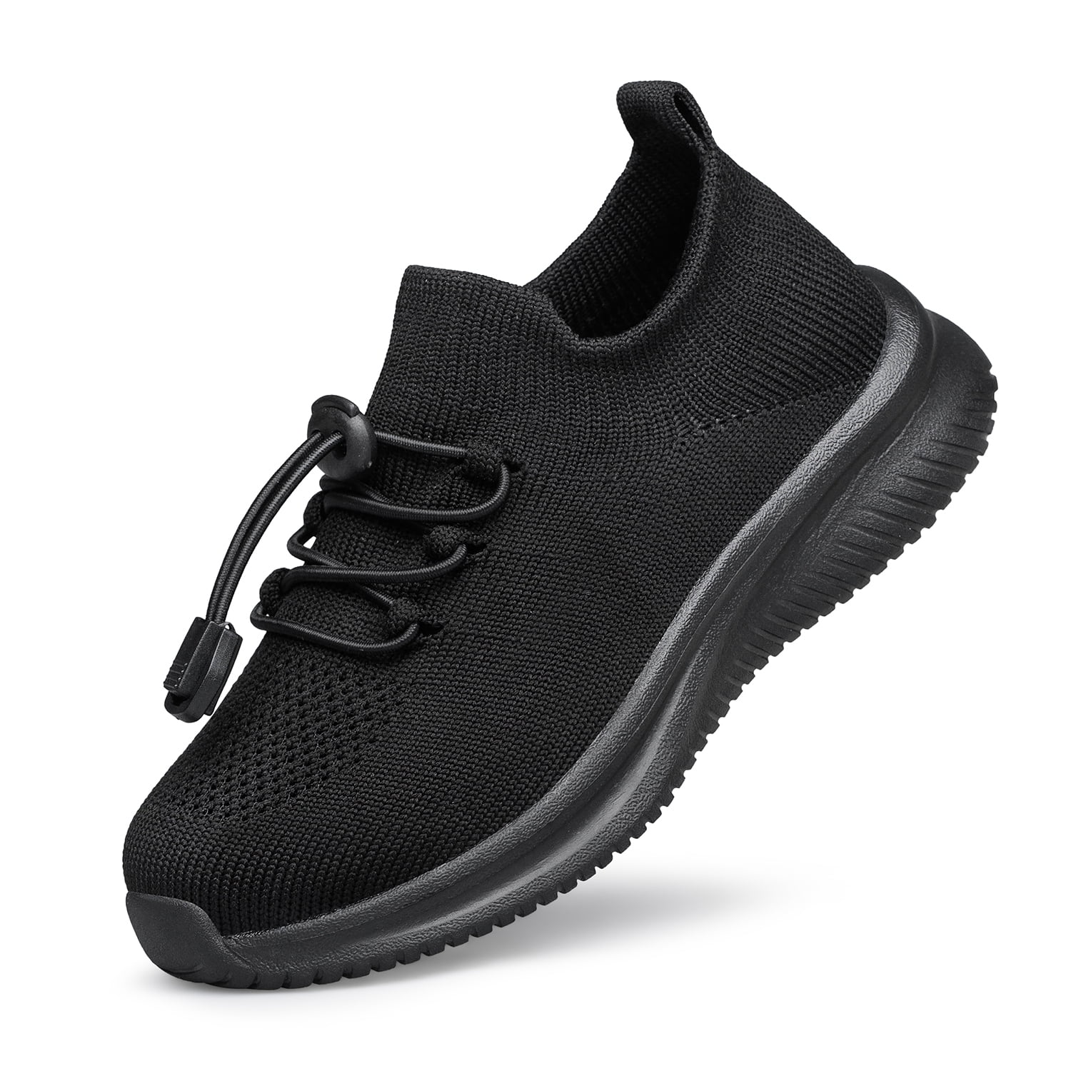YHOON Boys Girls Shoes Kids Sock Sneakers Lightweight Breathable Athletic Running Tennis Fitness School Child Shoes All Black Big Kid Size 2