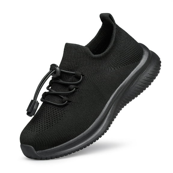 YHOON Boys Girls Shoes Kids Sock Sneakers Lightweight Breathable Athletic Running Tennis Fitness School Child Shoes All Black Big kid Size 1