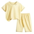 thumbnail image 1 of Boys Girls Short Sets Solid Color Short Sleeve Pajamas T-Shirt and Shorts Outfits Summer 2-Piece Set for 2-12 Years, 1 of 3