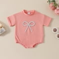 thumbnail image 1 of Boys Girls Short Sleeve Bowknot Embroider Pullover Romper Sweatshirt Bodysuits, 1 of 3