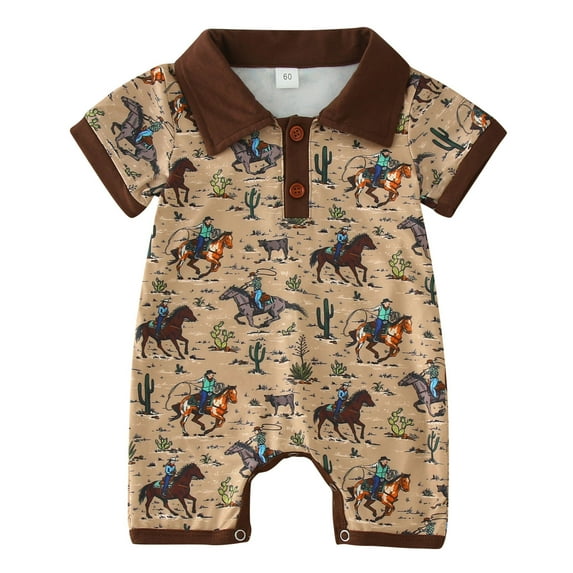 Boys Girls Short Sleeve Cartoon Cow Printed Pullover Romper Sweatshirt Jumpsuit Adorable Baby Daily Wear