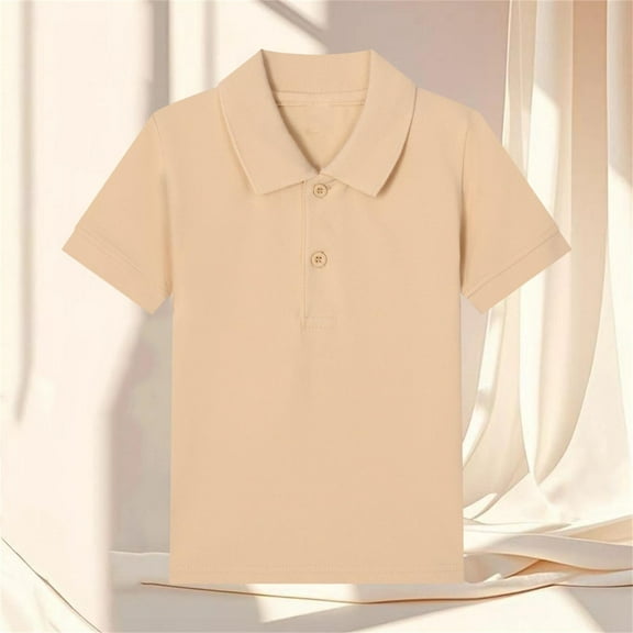 Boys Girls Short Sleeve Shirt Lapel Collar School Uniform Poplin Blouse Khaki 7-8 Years