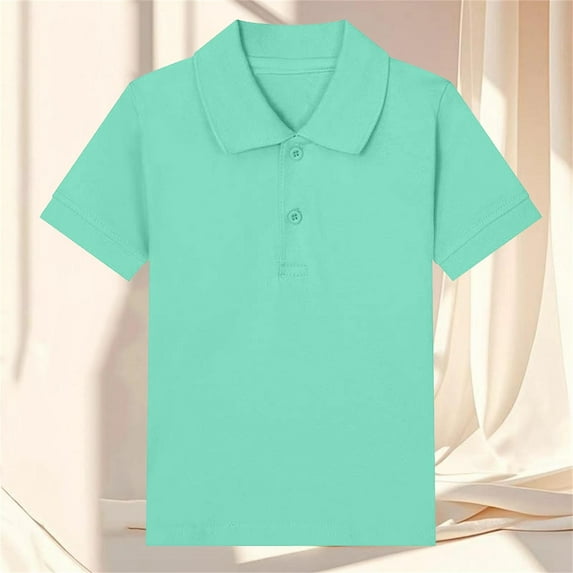 Boys Girls Short Sleeve Shirt Lapel Collar School Uniform Poplin Blouse Mint Green 12-13 Years