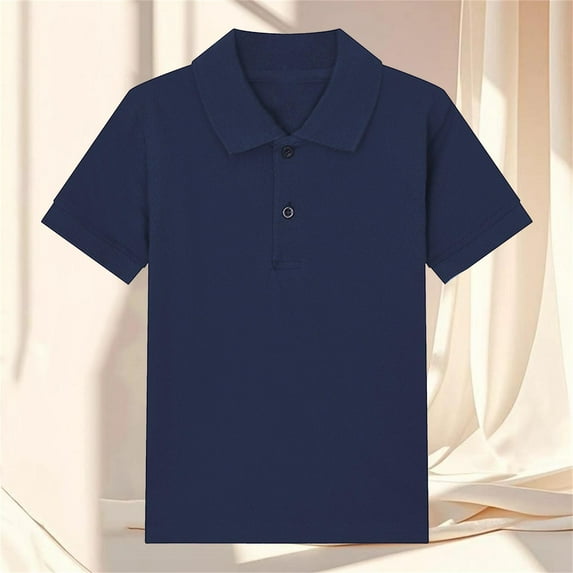 Boys Girls Short Sleeve Shirt Lapel Collar School Uniform Poplin Blouse Navy 14-15 Years