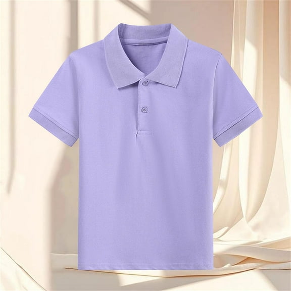 Boys Girls Short Sleeve Shirt Lapel Collar School Uniform Poplin Blouse Purple 2-3 Years
