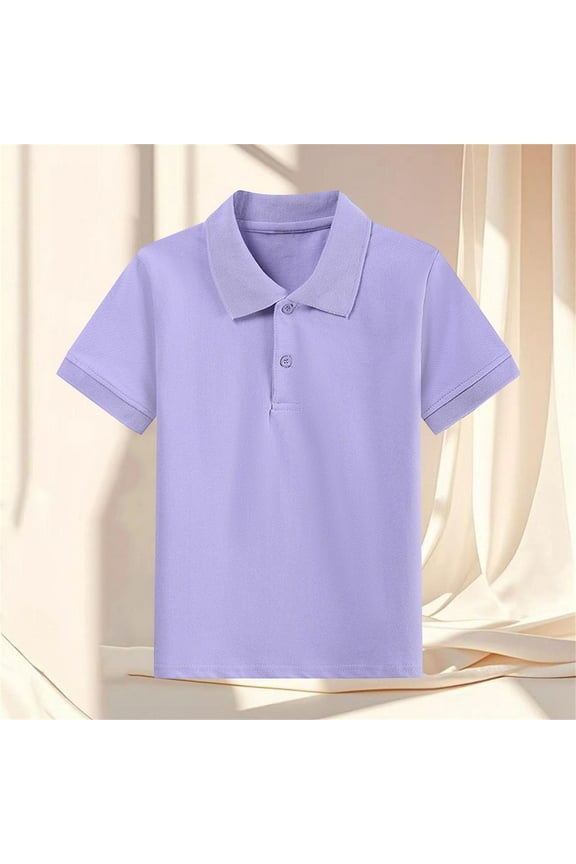 Boys Girls Short Sleeve Shirt Lapel Collar School Uniform Poplin Blouse Purple 7-8 Years