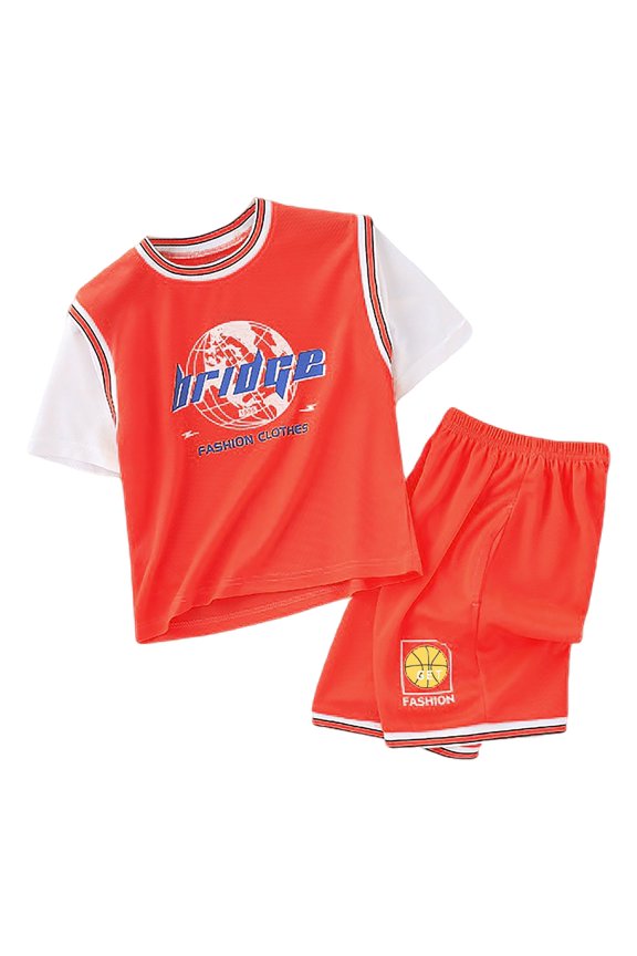 Boys Girls Short Sleeve T Shirt And Mesh Shorts Sportswear Outfits Tracksuits Set Cute Dailywear 10-11 Years