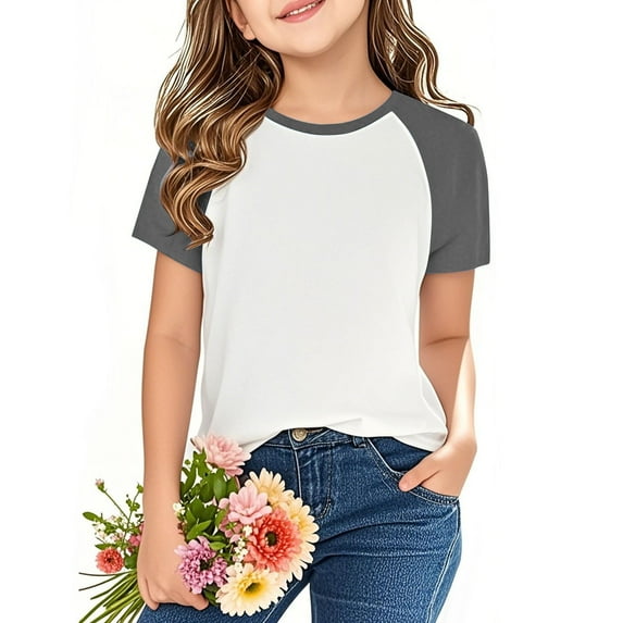 Boys & Girls Short Sleeve T-Shirts 2025 Summer Size 3-14 Toddlers Teens Pullover Color-Block Crewneck Raglan Going-Out Tees Tops