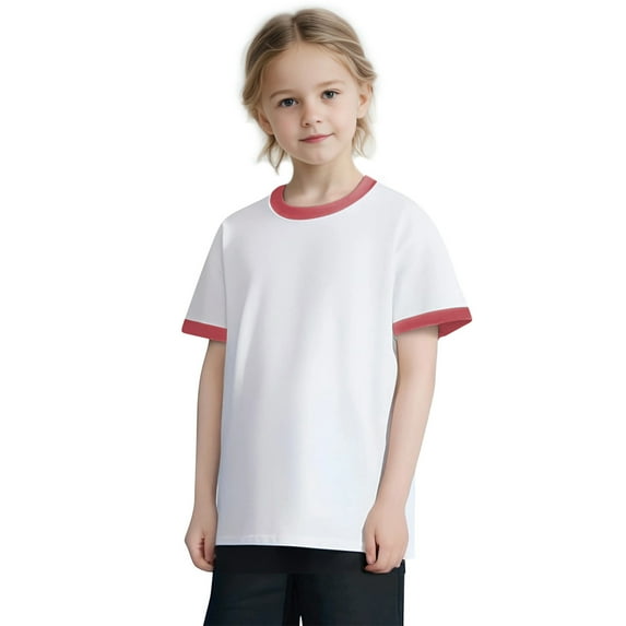 Boys Girls Short Sleeve T-Shirts Cotton Crewneck Tops 2-13 Years Toddlers Teens Casual Pullover Breathable Color-Block Athletic Workout Tees