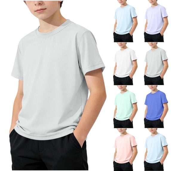 Boys Girls Short Sleeve T Shirts Kids Summer Crewneck Tops Basic Tees 5-14 Years Blue 3-4 Years