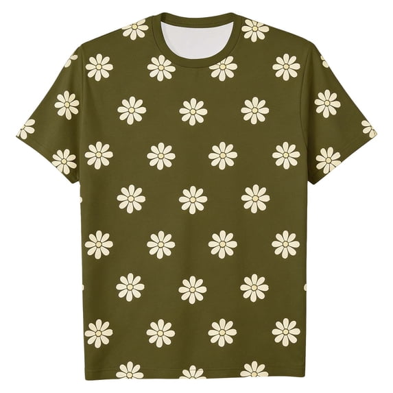 Boys Girls Short Sleeve Tees Daisy Print T-Shirt for Kids (Army Green 3-4 Years)