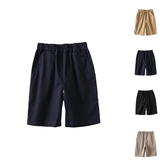 Boys Girls Shorts with Pockets Summer Casual Lightweight Elastic Waist Loose Knee Length Shorts School Uniforms 1-18 Years