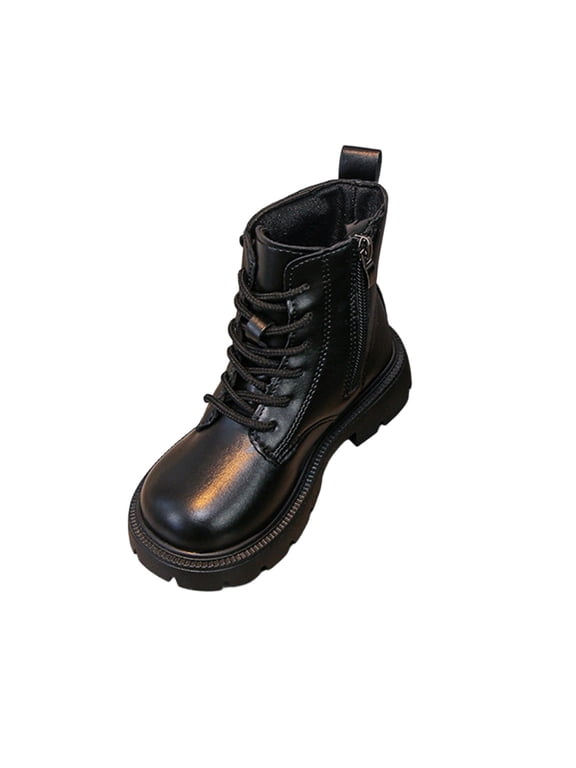 Boys Girls Side Zipper Combat Ankle Boots Riding Boots Lace Up Toddler Kids Lug Sole Slip Resistant Boots for Dressy Birthday Daily Causal Black 29