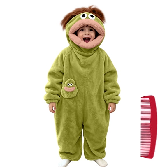 Boys & Girls Silly Big Mouth Monster Onesie - Funny Fleece Halloween Costumes, One-Piece Jumpsuit (with Comb) Green 120