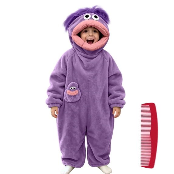 Boys & Girls Silly Big Mouth Monster Onesie - 2026 Funny Fleece Halloween Costumes, One-Piece Jumpsuit (with Comb) Purple 130