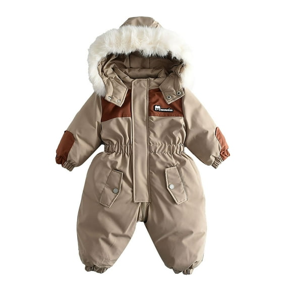Boys Girls Ski Snow Jacket One Piece Hooded Baby Little Kids Winter Snowsuit Coat Romper Puffer Outwear 1-4T (1 Years, Khaki)