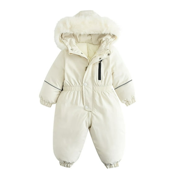 Boys Girls Ski Snow Jacket One Piece Hooded Baby Little Kids Winter Snowsuit Coat Romper Puffer Outwear 1-4T (1 Years, White #1)